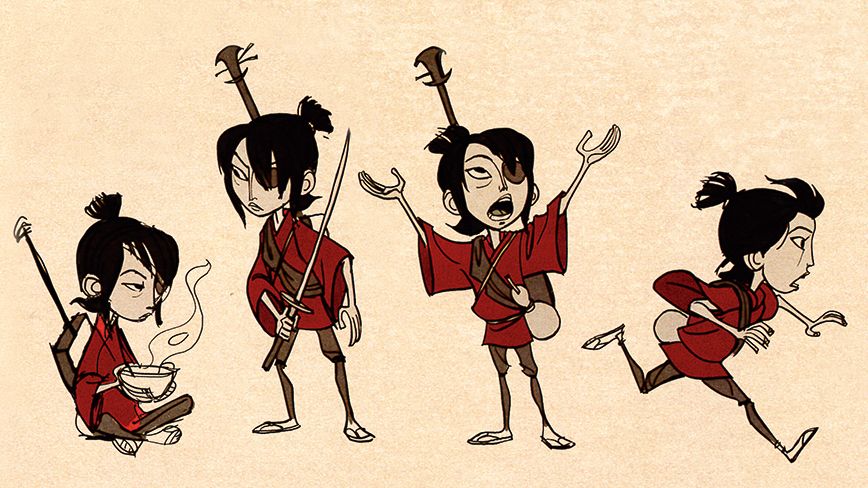Kubo qui fait des poses et faces expressifs.
